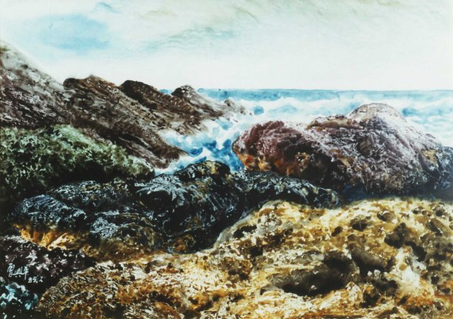 Z086 曾興平---小野柳黃金岩 水彩 4K 1996